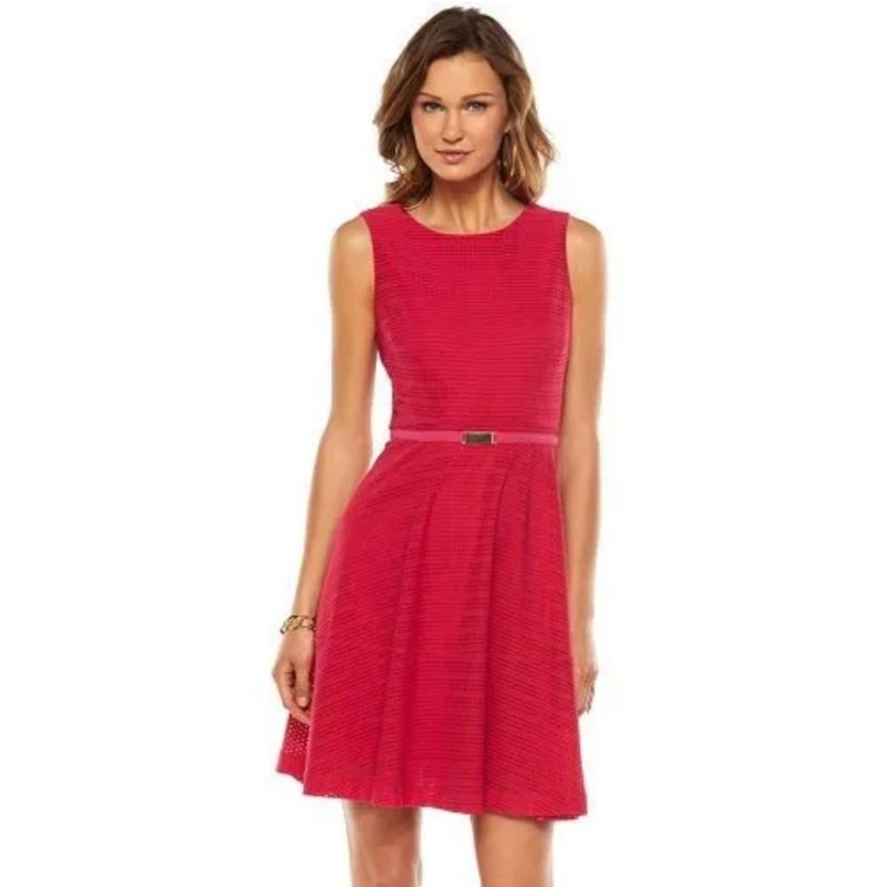 Jennifer Lopez Pointelle Fit and Flare Sleeveless Pink Valentines Dress Size 10